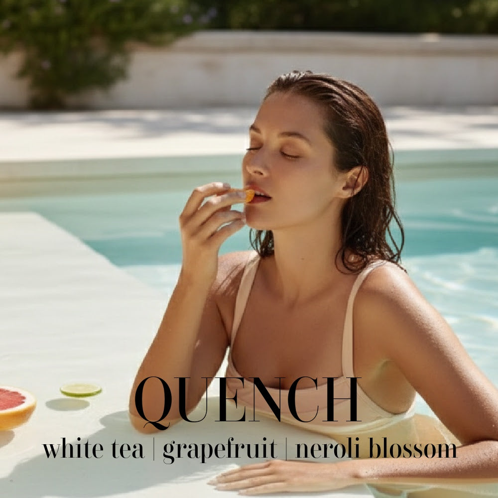 Quench Artisan Candle by Atmosphere by BLU, an 11oz luxury hand-poured candle in a frosted glass vessel designed for a restorative aroma ritual